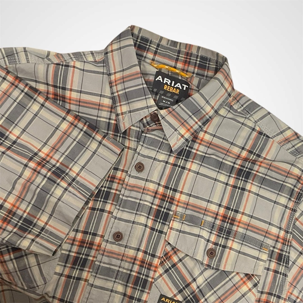Ariat Rebar Made Tough Venttek Gray/ Apricot Plaid Work Shirt Men's M